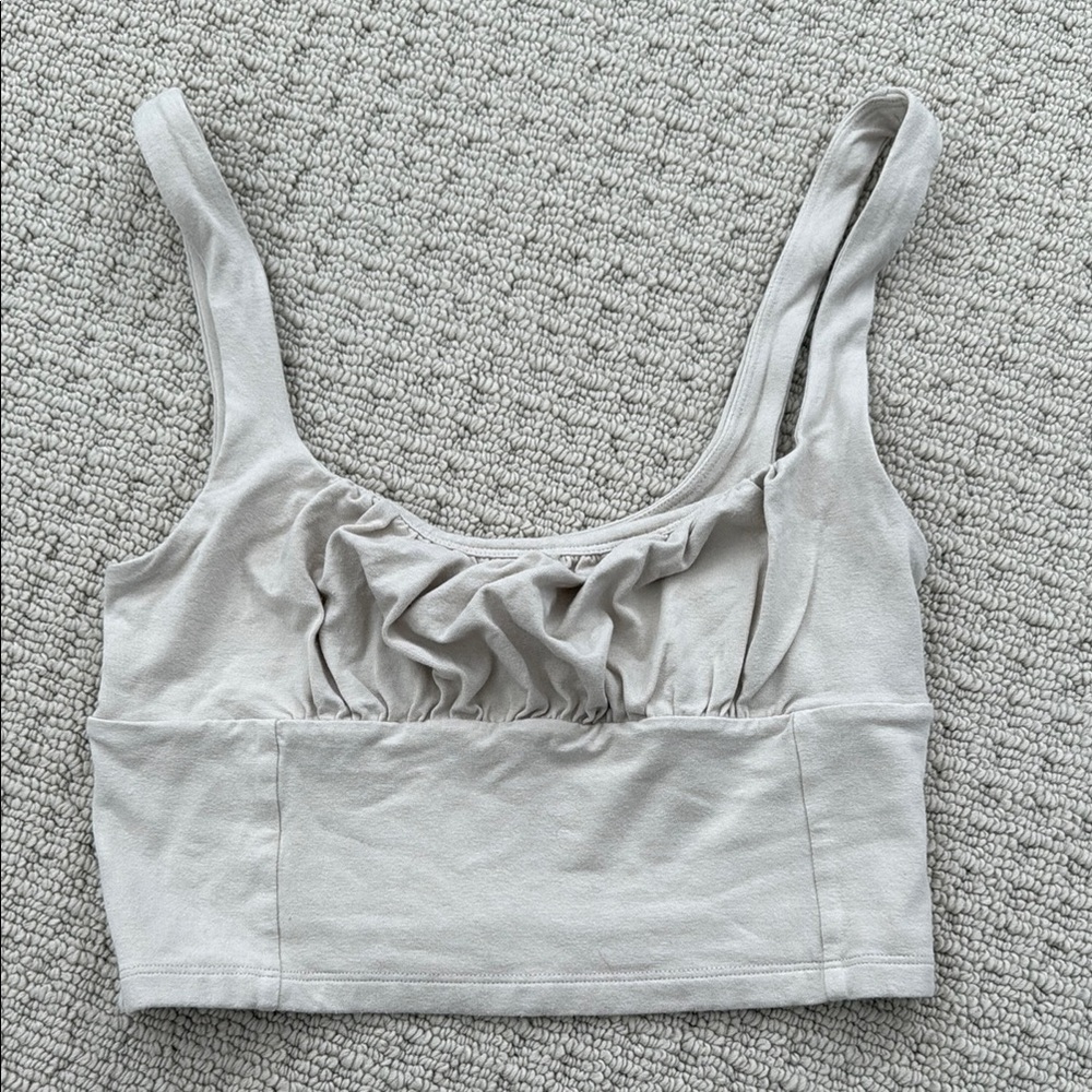 Aritzia Light Gray Ruched Crop Top
